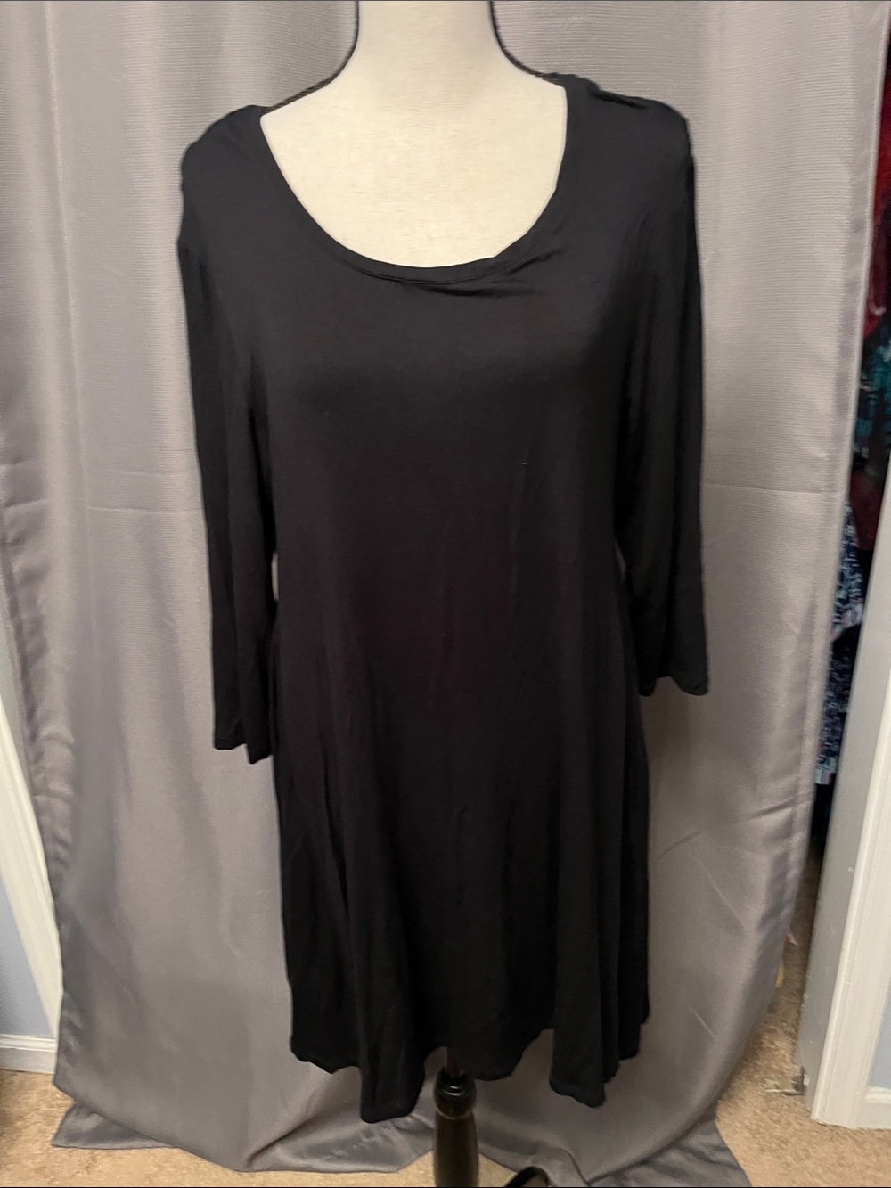 Style & Co. Black Long-Sleeve Scoop Neck A-Line Dress